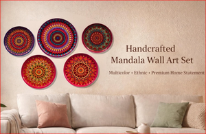 Juego de 5 Platos Decorativos de Pared con Mandala |   Arte de Pared Metálico Hecho a Mano para Sala de Estar, Dormitorio, Pasillo y Decoración del Hogar Multicolor - Product Image 3