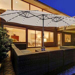 15 Feet Double Sided Patio Umbrella with 48 LED <b>Lights</b> Elegant Outdoor Furniture <b>Accessory</b> - Product Image 3