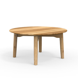 Solid Teak Wood Round Scandinavian <b>Coffee</b> <b>Table</b> with Tapered Legs & Natural Grain Finish - Product Image 1