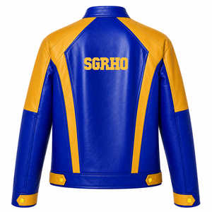 Veste en cuir personnalisée Sigma Gamma Rho Sorority bleue et or avec logo brodé, style décontracté pour femme, doublure en polyester - Product Image 3