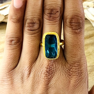 Unique Design Boho Topaz <b>Ring</b> Vintage Brass Band Women 18k <b>Gold</b> Plated Beaded Solitaire <b>Cocktail</b> Statement for Wholesale/OEM/ODM - Product Image 4