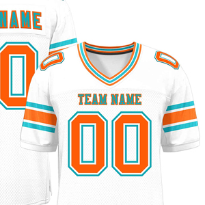 Custom <b>White</b> American Football Jersey Orange Teal Accents Heat-Transfer Printed Breathable Mesh Material V-Neck Sleeveless - Product Image 2