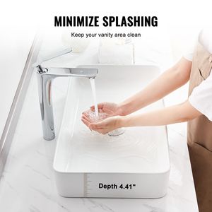 Lavabo da Bagno in Ceramica Bianca Rettangolare Stile Moderno B 61 cm x 35 cm, Standard NSF con Rubinetto a Leva - Product Image 4