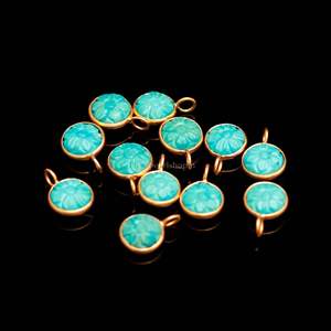 Pendentif Fleur Sculptée en Turquoise Bleue AAA, Plaqué Or Vermeil, Argent Sterling 925, Pierre Précieuse de Guérison en Turquoise, Bijou en Cristal - Product Image 3