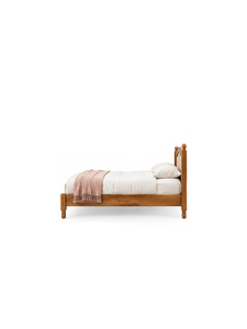 Lit plateforme traditionnel en teck massif, taille Queen, avec tête de lit sculptée à la main et panneau tissé pour la chambre à coucher - Product Image 6