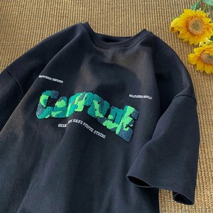 Oversized <b>White</b> <b>T</b>-<b>Shirt</b> With Green Flock Letter Print Short Sleeve O-Neck Streetwear Men's Jersey Knitted Cotton - Product Image 3