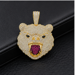 Men's Hip Hop <b>Style</b> Custom Bear Face <b>Head</b> Charms Fully Iced 925 Silver & Gold Plated Lab Grown Diamond Pendant Rapper Necklace - Product Image 3