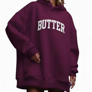 Sweat-shirt à capuche tricoté pour femme de qualité supérieure, décontracté, ample, à manches longues, respirant, avec logo frontal, 100% coton - Product Image 1