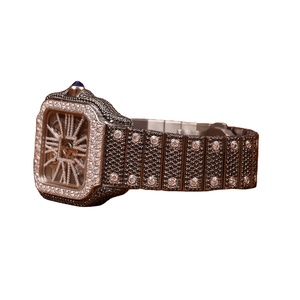 นาฬิกาควอตซ์ธุรกิจสุดหรูสำหรับผู้ชาย ดีไซน์โครงกระดูกแบบแฮนด์เมด สายสแตนเลสสีดำ หน้าปัดคริสตัลแซฟไฟร์ประดับเพชรโมอิสซาไนต์ VVS - Product Image 1