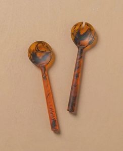Utensilios Decorativos para Servir Ensaladas en la Cocina, Juego de 2 Piezas de Servidores de Ensalada Dorados, Cuchara y Tenedor con Mango de Resina Rosa con Cuentas - Product Image 5