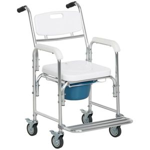 Waterproof Rolling Over Toilet Chair with Padded Seat Shower Commode Wheelchair for Bathroom Safety Equipment - Product Image 1
