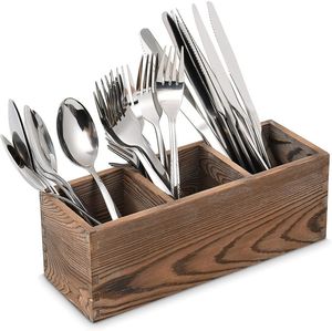 Durable <b>Double</b> Wooden Caddy Thick Solid Build Vintage Design Perfect for Holding Utensils Cutlery Napkins Kitchen Accessories - Product Image 4