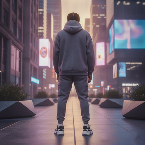 Custom Men's Gray Hooded <b>Tracksuit</b> Solid Color Streetwear Full Length Joggers With Side Pockets Breathable Polyester Autumn Wear - Product Image 3