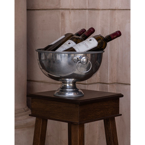 Moderno Enfriador de Vino Redondo de Acero Inoxidable Martillado con Base de Pedestal, Enfriador de Bebidas Moderno para Fiestas - Product Image 4
