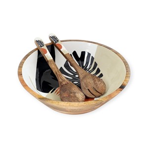Bol en bois moderne avec motif de poisson et intérieur émaillé pour la décoration de table de style côtier - Product Image 6