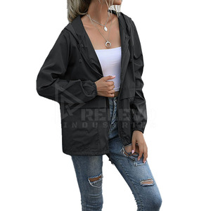 <b>Top</b> Women's Lightweight Hooded Windproof Jacket Full Sleeve <b>Zipper</b> Front Casual Spring Outwear with Side Pockets - Product Image 3