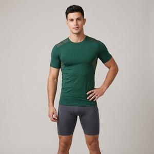 T-shirt de sport à compression à séchage rapide pour homme, manches courtes, motif uni, dégradé de couleurs, coupe ajustée, col rond, haut de sport - Product Image 5