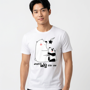 T-shirt blanc à manches courtes et col rond pour hommes, avec imprimé graphique de dessin animé de panda et d'ours polaire, décontracté - Product Image 1