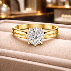 Bague de fiançailles en diamant de laboratoire de 1 carat, taille brillant, or jaune 18 carats plaqué rhodium |   Cadeau d'anniversaire de luxe certifié IGI - Product Image 1
