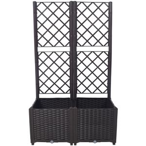 Fioriera Rialzata Grande Marrone con Griglia e Tappo di Drenaggio, 2 Vasi Rimovibili, Supporto Integrato per Piante Rampicanti, in Polyrattan - Product Image 2