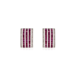 Solid 925 Sterling <b>Silver</b> Natural Ruby & Diamond July Birthstone Wide Statement <b>Stud</b> <b>Earrings</b> For Women's - Product Image 1