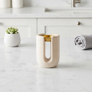 Brûleur d'encens en bois artisanal avec insert en métal doré et grain de bois riche, parfait pour une ambiance cosy et la décoration intérieure. - Product Image 2