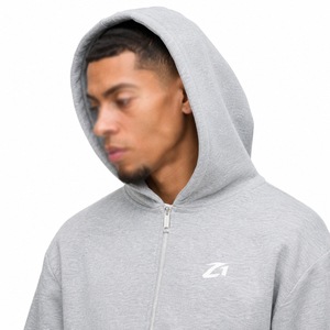 Survêtement à capuche deux pièces gris pour homme, coupe droite, avec fermeture éclair intégrale, vêtements de sport décontractés pour l'hiver, personnalisable avec logo, directement de l'usine OEM - Product Image 4