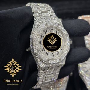 นาฬิกาเพชรหรูหรา Pahal Jewels ระบบจักรกล สำหรับผู้หญิง ตัวเรือนสแตนเลสประดับโมอิสซาไนต์ ขนาด 40 มม. หน้าปัดอนาล็อก ปุ่มกดแบบซ่อน - Product Image 4