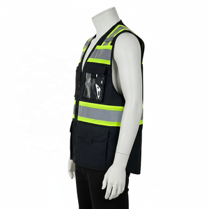 เสื้อกั๊กนิรภัยตาข่ายสีดำสำหรับผู้ชายชุดทำงานแบบมีซิปด้านหน้ามีหลายช่องเพื่อความปลอดภัยบนท้องถนนและใช้งานกลางแจ้ง - Product Image 4