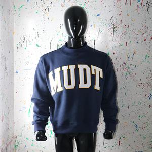 Sweat-shirt à col montant MUDT bleu marine 100% coton avec broderie appliquée blanche, col large, info.clushsports - Product Image 5