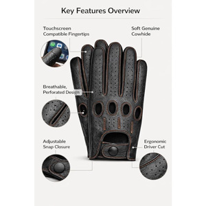 Wholesale Custom Black Genuine Leather Full Finger Car Driving Gloves Men Women Breathable Perforated Vintage Steering Wheel - Product Image 2