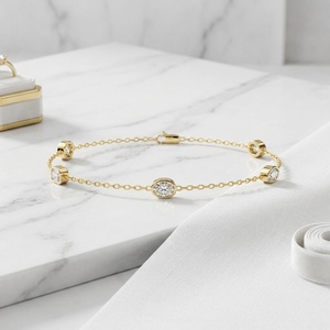 1.10CTW Mixed Bezel <b>Set</b> Diamond Station Bracelet Lab Grown Diamond E F Color VVS2 <b>Gold</b> White Rose <b>Gold</b> Women Jewelry India - Product Image 1