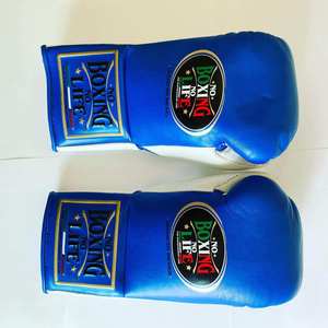 No Boxing No Life Guantes de Boxeo Profesionales de Cuero - Azul y Blanco con Cordones, Equipo de Combate Profesional - Product Image 3