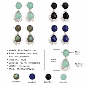 Pendientes de Plata de Ley 925 con Incrustaciones de Piedras Preciosas Naturales, Estilo Moderno, Minimalista, Cómodo, Elegante, la Mejor Joyería de Lujo - Product Image 3