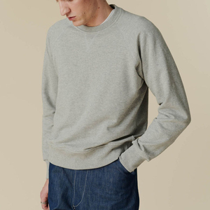 <b>Men's</b> Gray Raglan Sleeve Crew Neck <b>Pullover</b> Sweatshirt Regular Fit Solid Color Cotton French Terry Casual Wear Autumn Style - Product Image 3