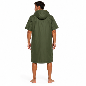 Parka de bain unisexe personnalisée imperméable à capuche doublée polaire verte, séchage rapide, robe de change à manches courtes et fermeture éclair intégrale pour la natation - Product Image 4