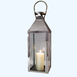 Venta al por Mayor de Fábrica: Linterna de Metal y Vidrio con Acabado Plateado Brillante, Linterna de Metal para Velas, Decoración de Interiores y Exteriores, Personalizable - Product Image 1
