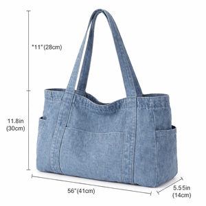 Bolso Tote de Hombro de Mezclilla Ecológico, con Cierre Abierto, Múltiples Bolsillos, Gran Capacidad, Bolso Casual para Mujer, para Compras - Product Image 3