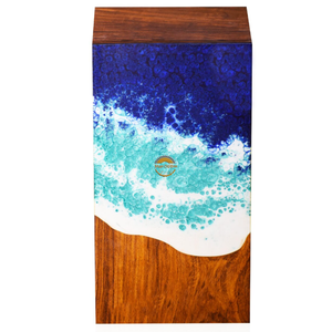 Ocean Inspired Resin & Natural Wood Cremation Urn Handmade Blue Wave Funeral Ashes Box by AYAANS - Product Image 4
