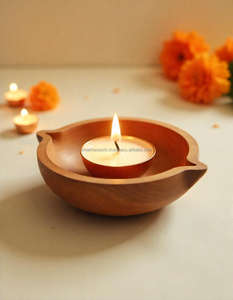 Support de Diya en bois d'acacia de qualité supérieure décoratif, artisanal, porte-bougie pour les célébrations festives de Diwali et les cadeaux - Product Image 5