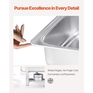 Set da Buffet in Acciaio Inox da 8 Qt, 4 Pezzi con Pentole Grandi e Coperchio Rettangolare, Attrezzatura per Riscaldamento e Mantenimento Cibi - Product Image 3