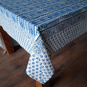 Trellis Blue Booti Hand Block Printed Cotton <b>Tablecloth</b> 180x270cm Handmade Designer Premium Dining Table Home Decor Gift - Product Image 6