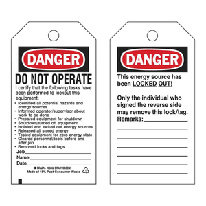 ป้ายล็อคเอาท์ Brady Lockout Tag-Durable ป้ายห้ามใช้งานเพื่อความปลอดภัยในการบำรุงรักษาอุปกรณ์ - Product Image 1