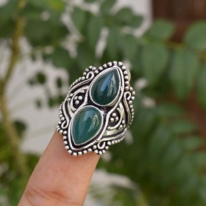 Bague en onyx vert taille poire, faite à la main, bijoux en argent sterling 925 - Product Image 2