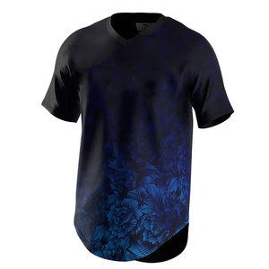 Maillot de baseball personnalisé pour homme, col en V, manches courtes, imprimé floral, sublimation, polyester respirant, vêtements pour adultes - Product Image 4