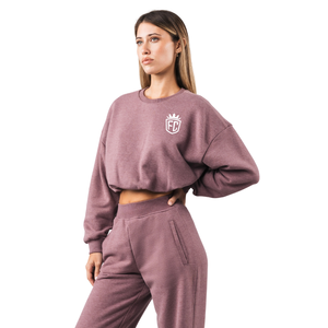 Sweat-shirt court à col rond pour femme en molleton doux à manches longues, coupe décontractée, confort quotidien, idéal pour la détente et le streetwear - Product Image 3