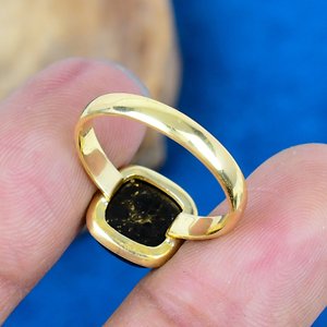 Natural Copper Shungite Square Shape Gemstone <b>Ring</b> 18k <b>Gold</b> Micron Over 925 Sterling Silver - Product Image 4