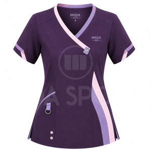 Women Nurse <b>Uniform</b> <b>Scrub</b> Set V Neck Medical Workwear Short Sleeve Knitted Polyester/Cotton with Cargo Pants - Product Image 2