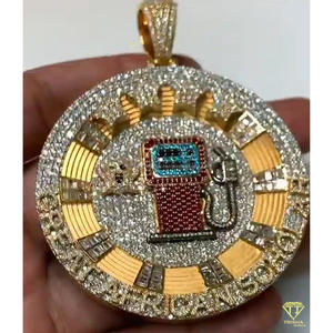 Collier pendentif station-service de luxe avec pierres imitation diamant et style hip-hop tendance - Product Image 6