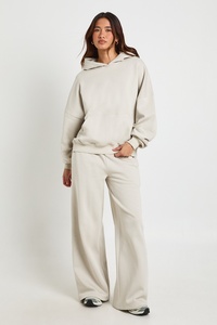 Conjunto de Sudadera Oversize Crema y Pantalones Anchos de Felpa para Mujer, Chándal Casual de Dos Piezas, Ropa Deportiva para Descansar, Venta al por Mayor - Product Image 1
